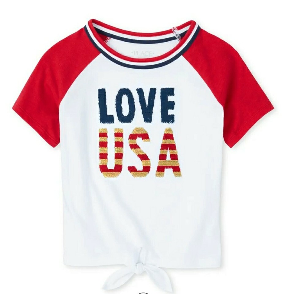 The Children's Place Girl's Love USA Tie Front Top Short Sleeve TShirt