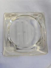 Square Vintage Glass Ashtray Letter H Initial. 3.5IN X 3.5IN White On Clear