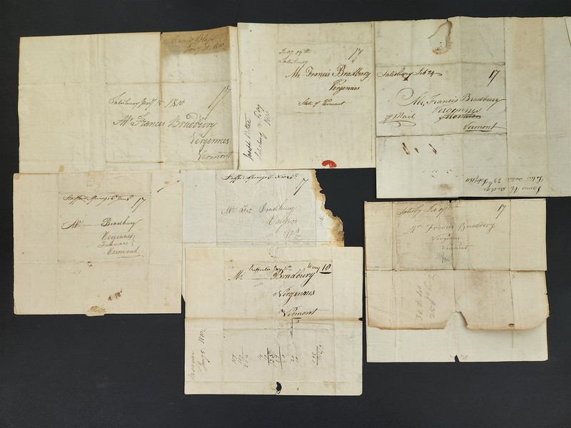 1810 antique VERGENNES FURNACE vt STAMPLESS COVER 7 LETTERS lot Francis BRADBURY