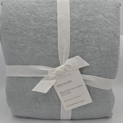 Pottery Barn Belgian Flax European Linen King Duvet Cover Mineral Blue NEW
