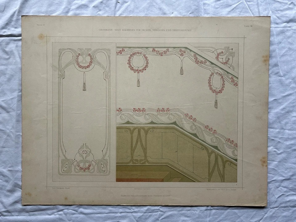 Lithografie Grohmann Maler in Dresden Jugendstil Serie 4 Neue Malereien - Bild 3 von 4