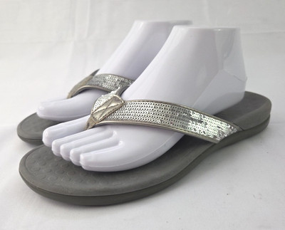 Vionic Silver Sequins Flip Flop Sandals Womens Size 9 Orthotic Comfort Slip On