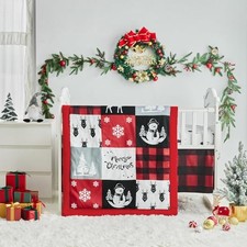 Christmas Gray Crib Bedding Set 3 Pieces New Year 3pc Crib Bedding Set Black