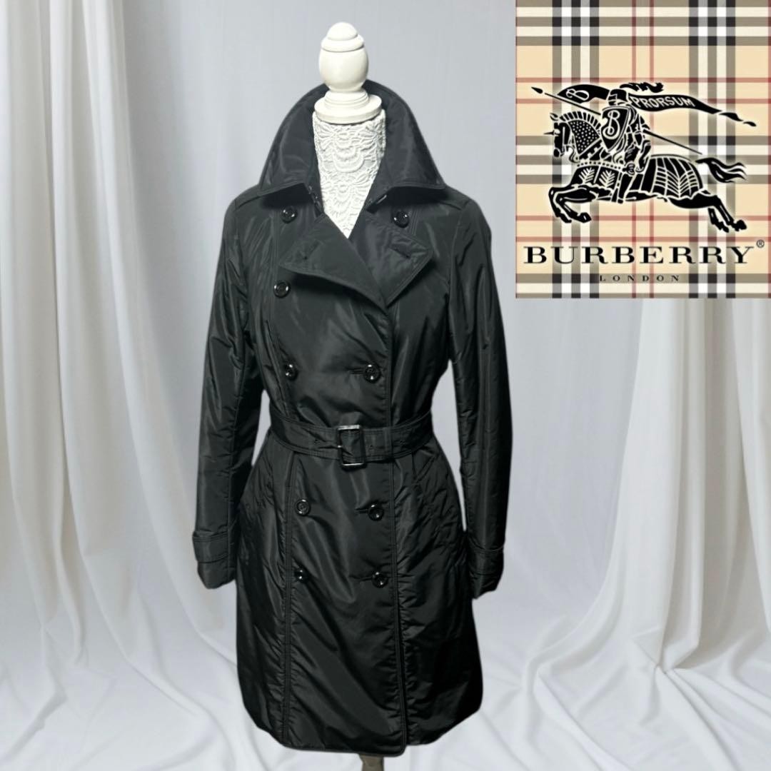 Burberry London Padded Trench Coat Black Polyester With Belt Size 40 For Women thumbnail 23