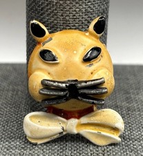 Vintage Unique Cat Face Brooch Pin Painted En...