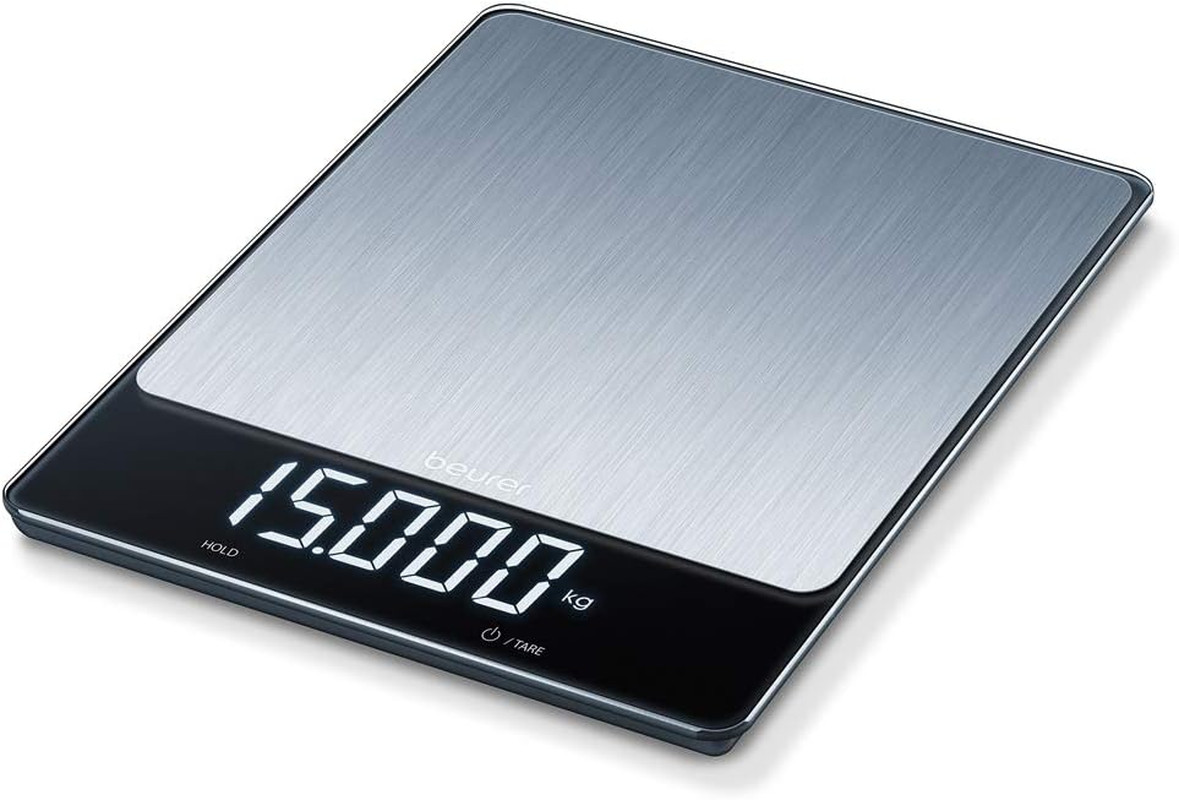 KS 34 Inox Bilancia Da Cucina Digitale XL in Acciaio Inox, Portata Fino a 15 Kg,