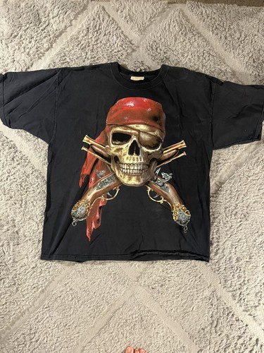 vtg 90s THE MOUNTAIN SKULL & CROSSBONES PIRATE T-Shirt XLARGE point sebago maine
