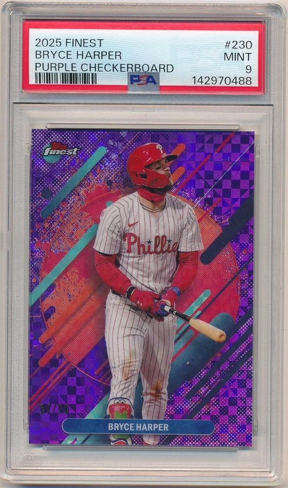BRYCE HARPER 2025 FINEST #230 PURPLE CHECKERBOARD PHILLIES SP #57/75 PSA 9 MINT
