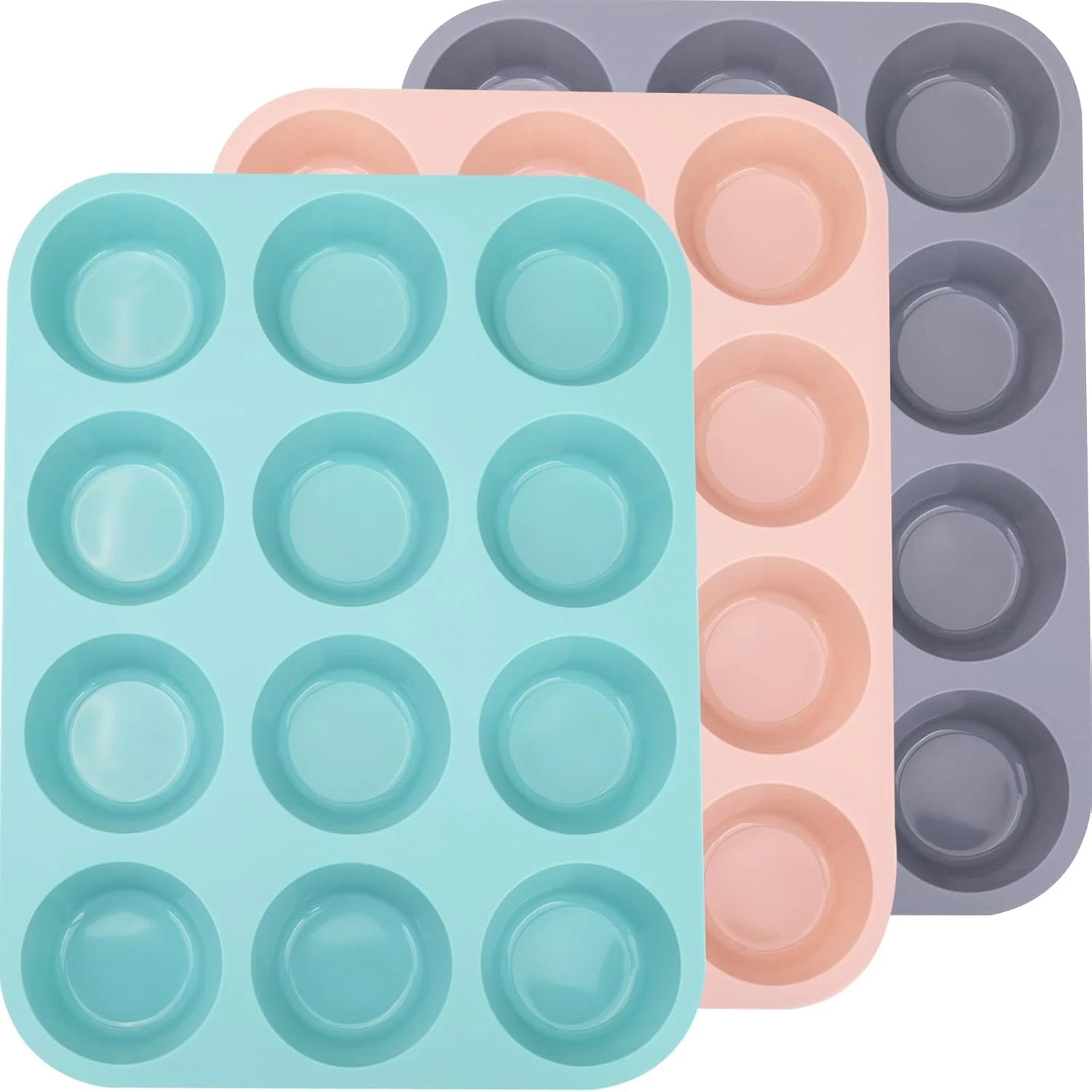 3 Pack 12 Cups Silicone Muffin Pan Nonstick Regular Silicone Cupcake Pan Making