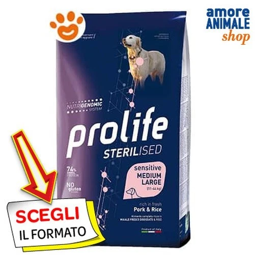 Prolife Chien Stérilisé Sensible Adulte Moyen Grand Porc Et Riz Chiens 2,5/12 Kg - Photo 1/1
