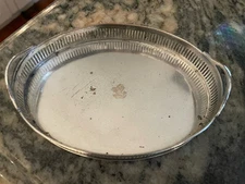 EDWARDIAN STYLE SMALL SILVER on COPPER HANDLED SALVER TRAY HAS AMORIAL ENGRAVING