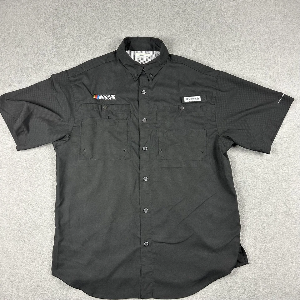 Camisa NASCAR Para Hombres Pequeña Negra Columbia PFG Omni-Sombra Manga Corta UPF Carreras Foto 2 de 4