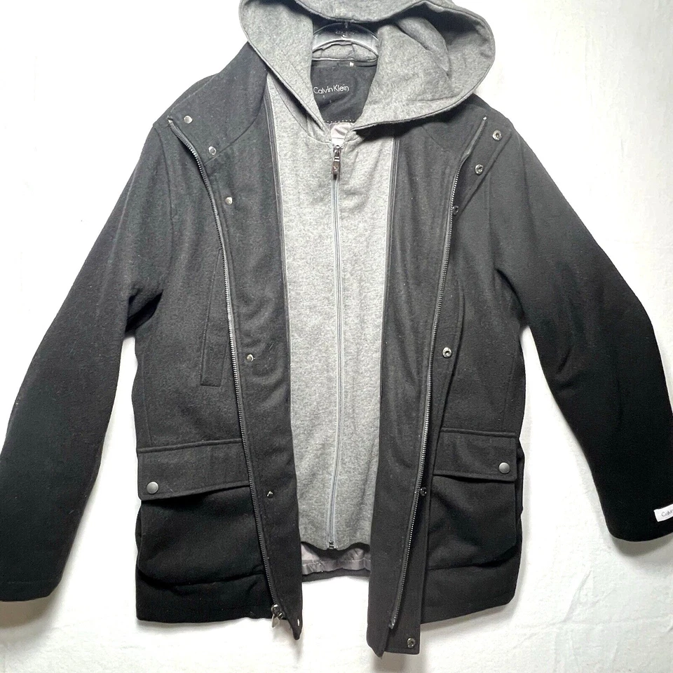 Calvin Klein Coat Mens Large Double Zip Lined Removable Center Hooded Pockets - Image 2 of 4