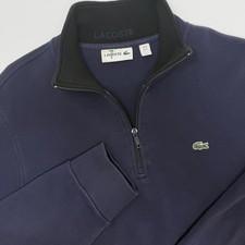 Lacoste Men Navy Blue Quarter Zip Pullover Sweatshirt Long Sleeve Size US XL