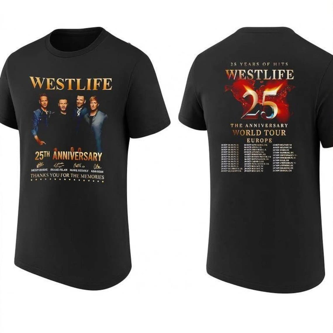 Westlife 25 Years Of Hits The Anniversary World Tour 2026 T-Shirt