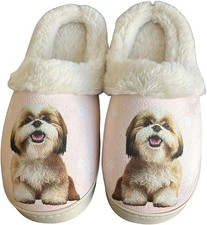 E S Pets Tan Shih Tzu Snugg Slippers for Pet Lovers - Fuzzy Memory Foam, S/M