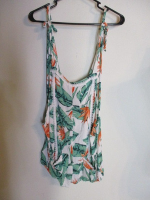 Miken Swim FAB! Gauzy Adjustable Straps Pockets Tropical Cover Up Romper Sz L