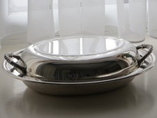 Vintage TAUNTON SILVERSMITHS EPS Serving Tureen Entree Dish With Lid Glass Liner