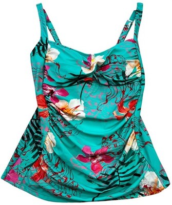 Hapari Womens Swimwear Tankini Top Sleeveless Stretch Size 16 XL Teal Floral