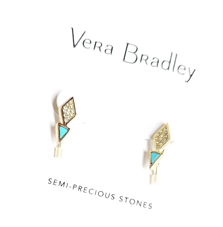 Pendiente Vera Bradley Triángulo Pavé Enhebrador Semiprecioso Turquesa Tono Dorado Nuevo con Etiquetas Foto 4 de 4