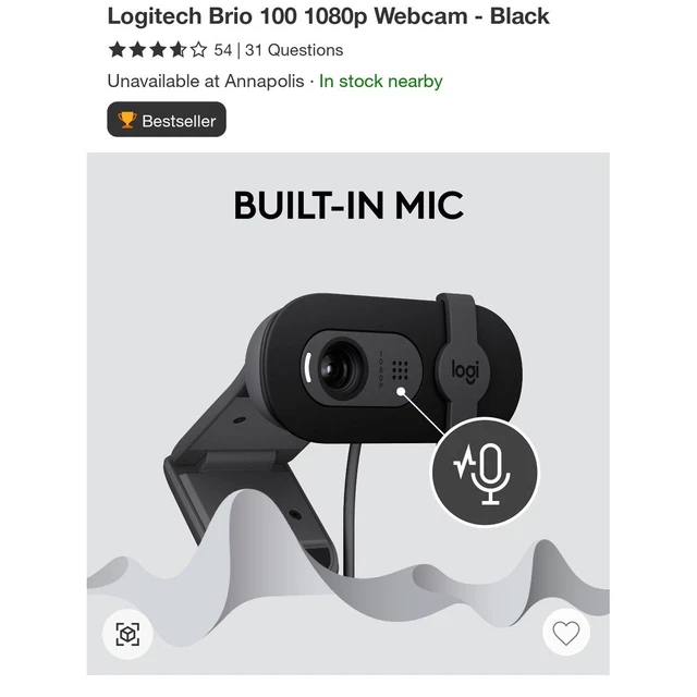 Logitech Brio 100 Webcam - noir