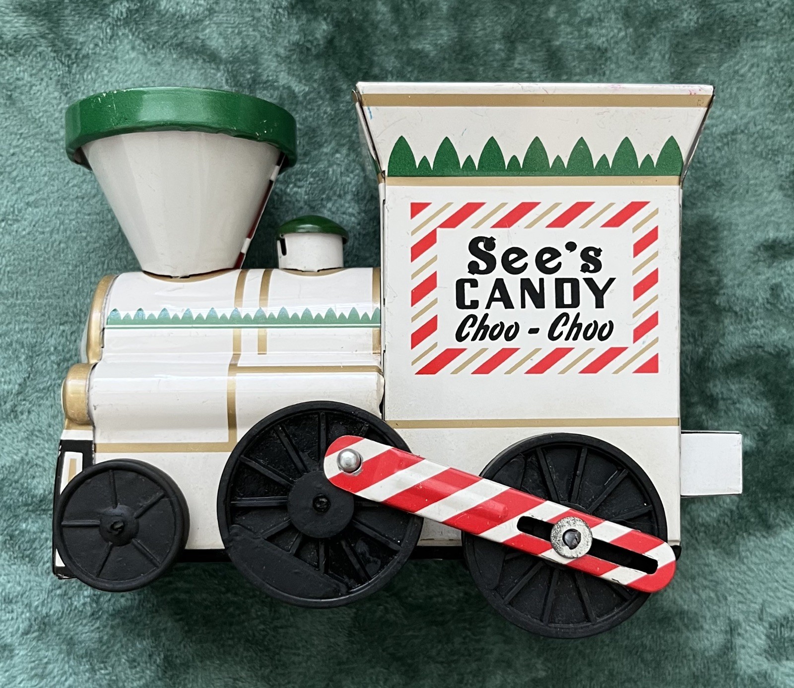 Vintage See's Candy Choo Choo Christmas Candies Container Metal Made in Japan