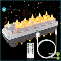 Teelichter LED 12Er Wiederaufladbar Mit Fernbedienung Und Ladestation 12 StüCk