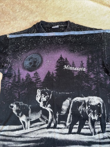 Vintage 1991 San Segal Wolf T-Shirt Single Stitch All Over Print Large - Bild 12 von 12