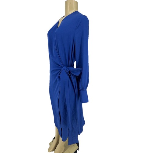 Halogen XL Women Long Sleeve Wrap Dress Royal Blue V-neck Formal L4 - Picture 2 of 10