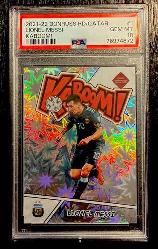 Lionel Messi #1 card from 2021 Panini Donruss Road to Qatar Kaboom
