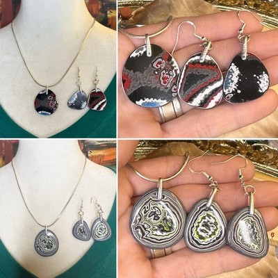 Cool OOAK Fordit Wende 925 Sterling Silber Halskette/Ohrringe Set 18 Zoll