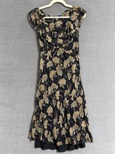 Polo Ralph Lauren Dress 10Black Beige Floral Babydoll Midi Flowy Boho Ruffle 