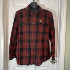 Carhartt Heavyweight Original Fit Flannel Shirt Fire Brick Hubbard Plaid Sz L