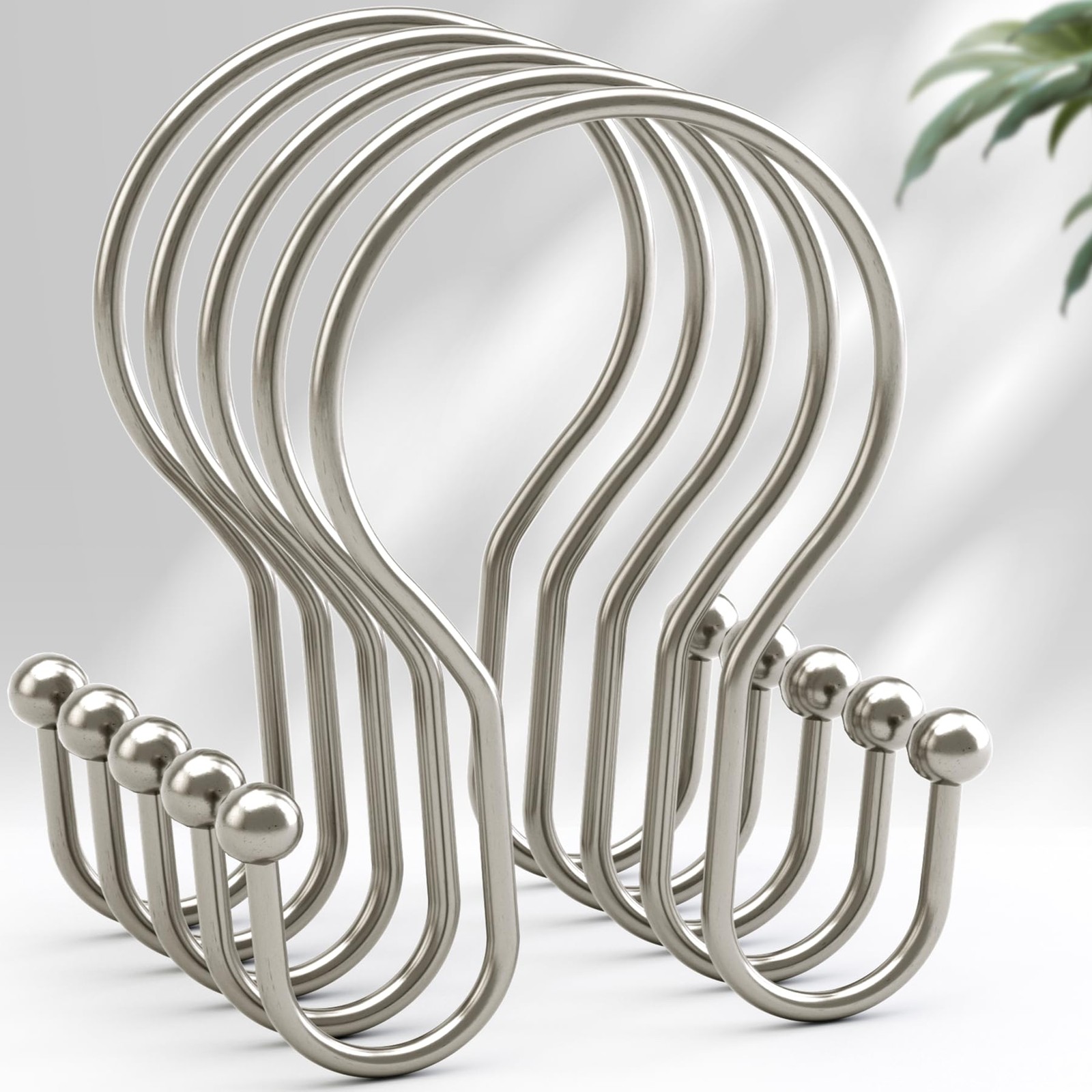 AmazerBath Shower Curtain Hooks Brushed Nickel Rings, 