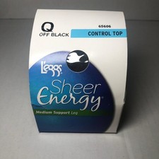 Leggs Sheer Energy Medium Support Leg Control Top 65606 Off Black Sheer Toe Sz Q