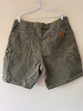 VTG Y2K CARHARTT B25 MOS Carpenter Duck Canvas LEATHER PATCH Shorts Sz. 38