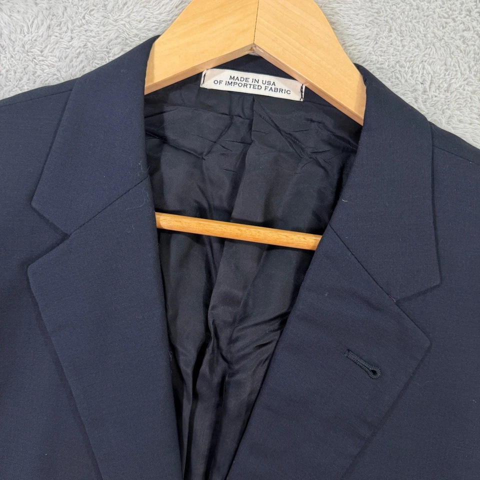 Joseph Abboud Mens 46R Navy Marzotto S120s Wool Blazer Suit Jacket Made in USA - Image 2 of 4