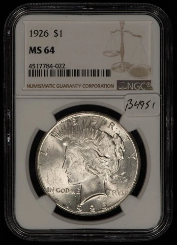 1926 $1 Silver Peace Dollar - PQ White Original Coin - NGC MS 64 - SKU-B4951