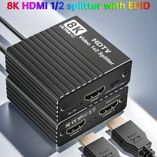 8K HDMI 1 to 2 Splitter HD2.1 8K60hz/4K120hz/1080P240hz with EDID Splitter 1x2
