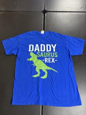 Fruit Of The Loom Shirt Mens Large Blue Daddysaurus Rex Dinosaur Funny Dad Tee