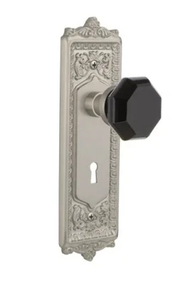 Egg and Dart Solid Brass Single Dummy Door Knob with Black Waldorf Knob and Deco - Image 1 of 2
