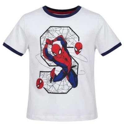 Spider-Man Kinder T-Shirt Weiß Blau Marvel Kurzarm Jungen Shirt Gr. 104 - 134 - Bild 1 von 3