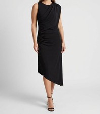 Halston Women's Black Asymmetric Draped Midi Dress Size 10