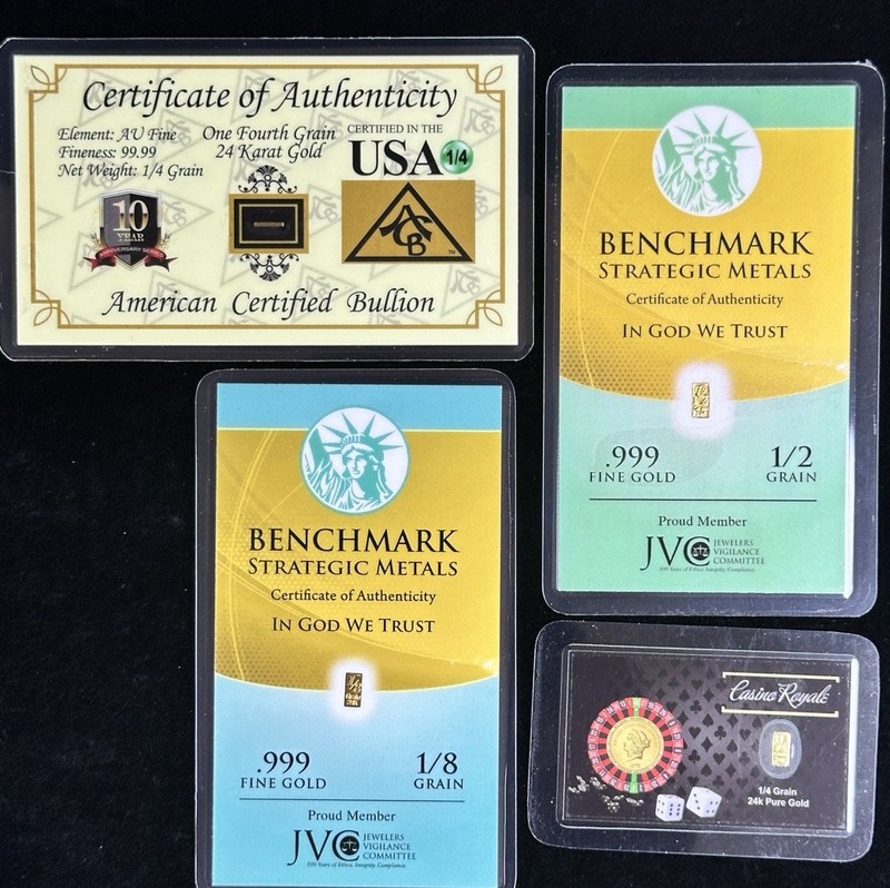 24k Gold Grain Lot .999 Fine Gold Cards 1/2 1/4 1/8 Grain Mixed Bundle