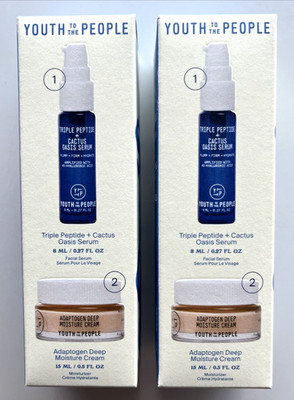 2x Youth To The People Triple Peptide Cactus Oasis Serum 0.27oz + Moisture Cream