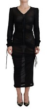 Dolce & Gabbana Black Viscose Bodycon Sheath Midi Women's Dress Authentic