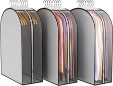 10" Gusseted Garment Bags, 3 Packs, Side Clear Cover for Clothes Storage, Grey
