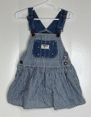 OshKosh B'gosh 2T Girls jean jumper Vestbak Overalls Dress Striped Stars Cotton