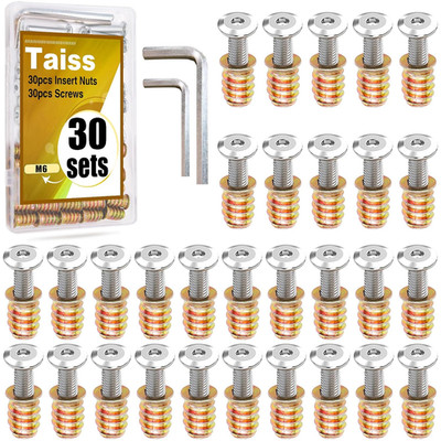 30pcs Wood Furniture Threaded Inserts Drive Nuts & Bolts Fastener Kit Galvanized