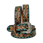 Affilare Western Genuine Leather Floral Belt With turquoise buckstitch For Men